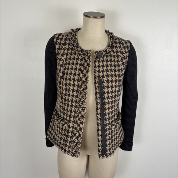CAbi #978 Houndstooth Multicolor Browns Size 4 Sweater Jacket Coat Cardigan - Picture 1 of 8